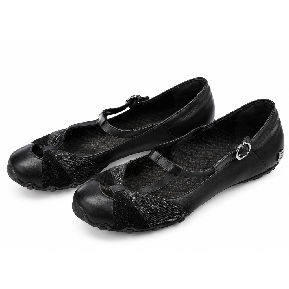 Skechers Bikers Black Leather T-Strap Mary Jane Flats Women's Size 9-9.5